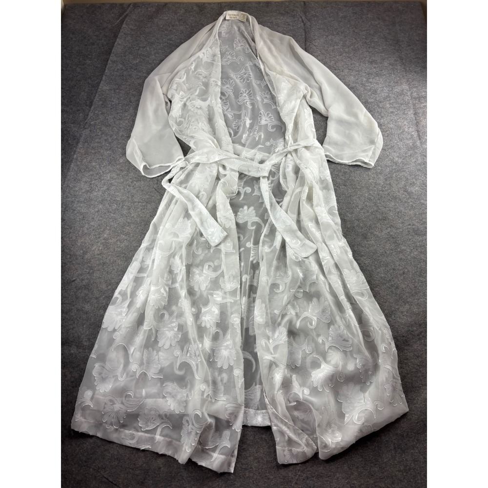 VTG 90s Victorias Secret Gold Label Women M Sheer Floral Burnout Robe Sexy Bride